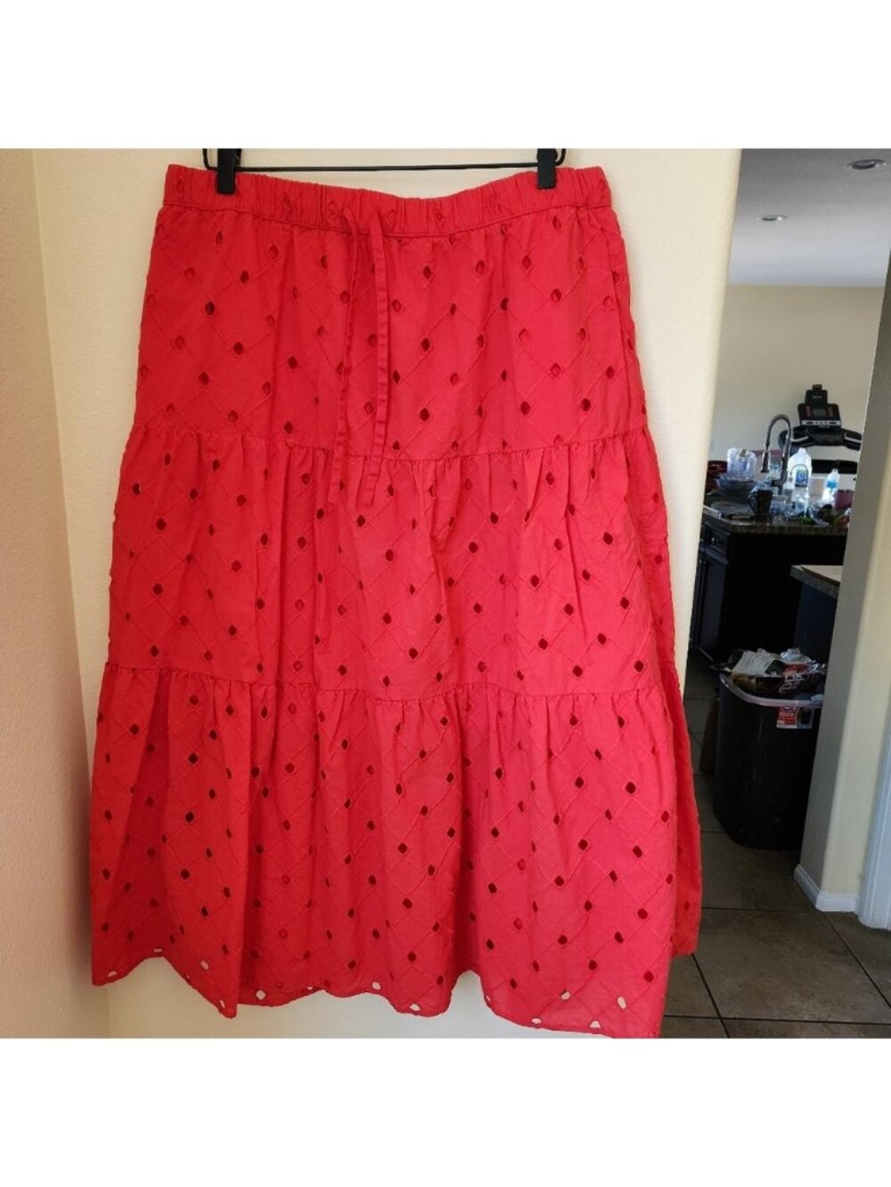 A New Day Red Eyelet Drawstring Tiered Skirt XXL Boho Y2K Grunge 80's Hippie